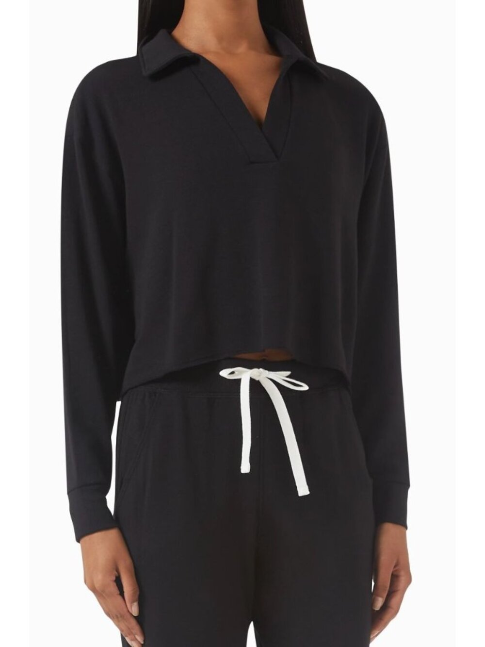 Splits59 Joan Crop Fleece Polo Sweatshirt Black Size Small